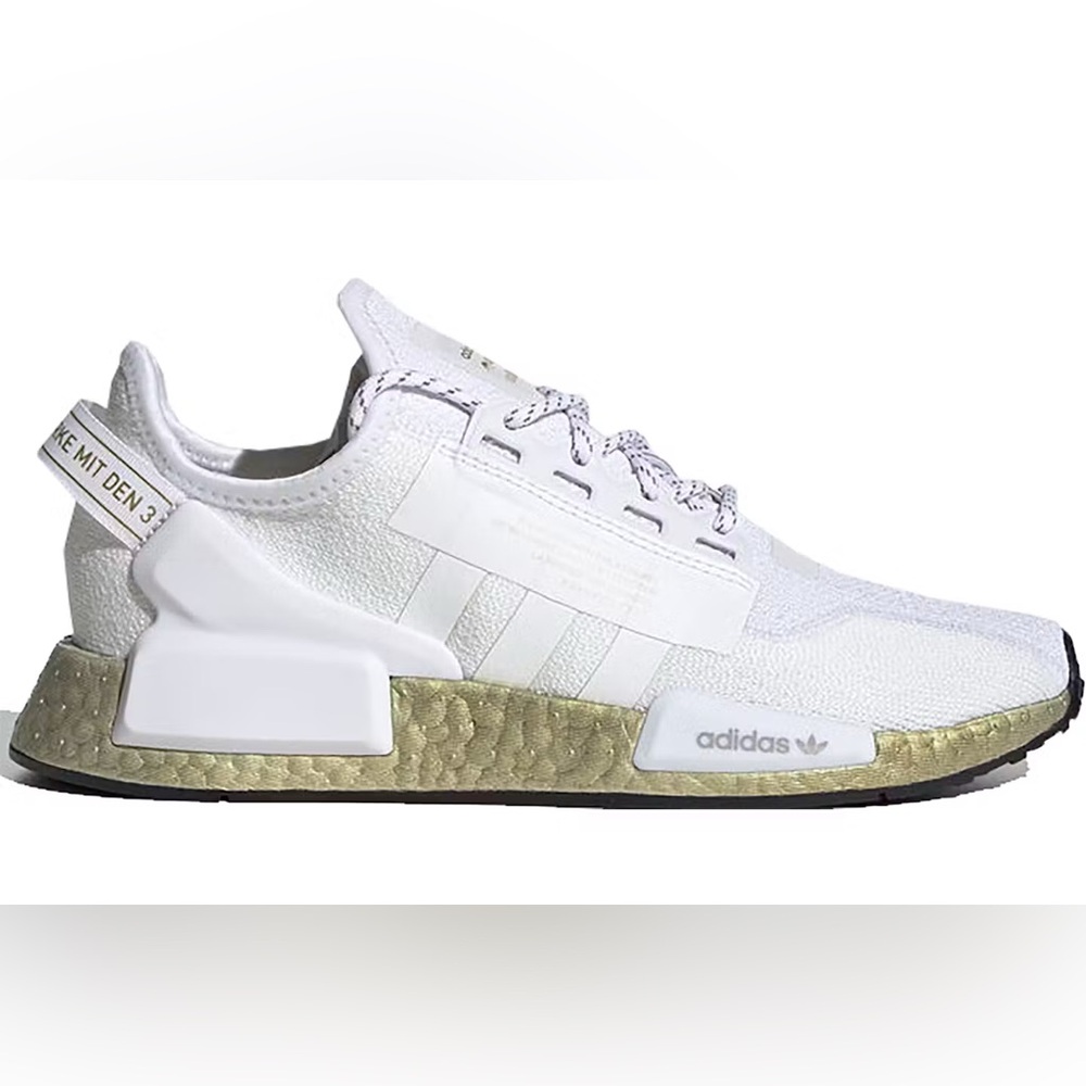 ADIDAS | NMD R1 V2 Shoes | Cloud White Gold Metallic - Womens US 5.5